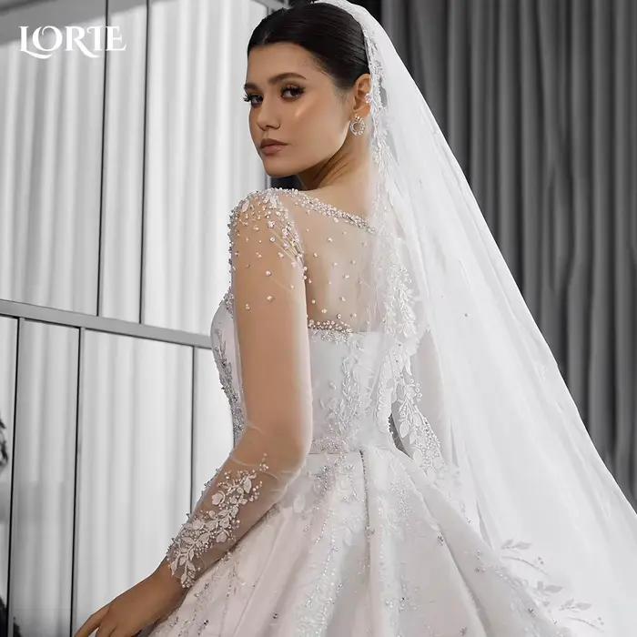 LORIE Vintage robes de mariée scintillantes fleur 3D à manches longues robes de mariée brillantes él