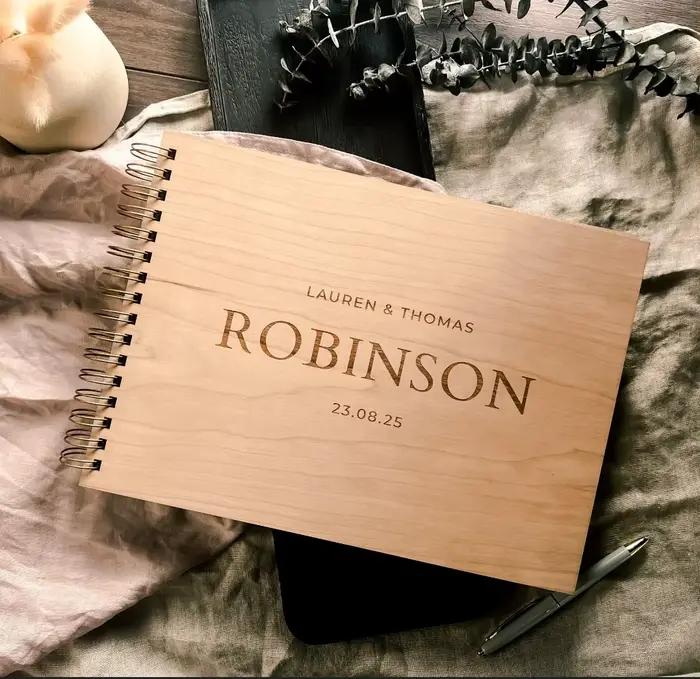Livre d'or de mariage en bois, album photo rustique personnalisé, livre d'or de mariage unique, cade