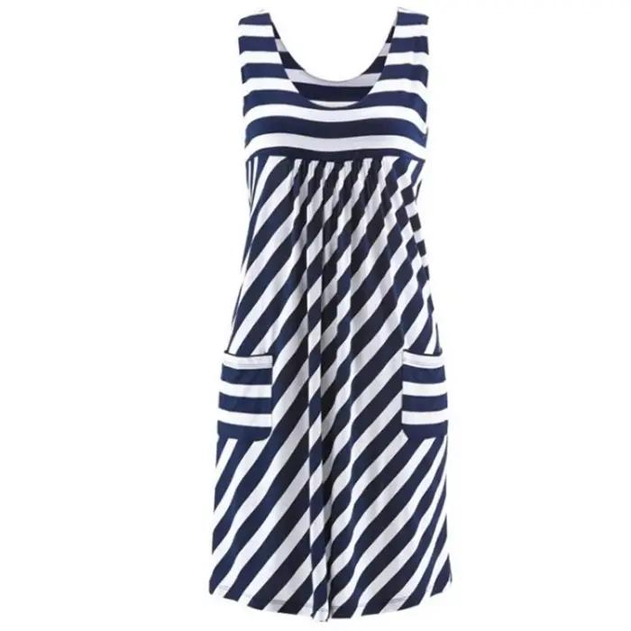 Robe d'été rayée à la mode, ample, simple, sans manches, vêtements pour femmes