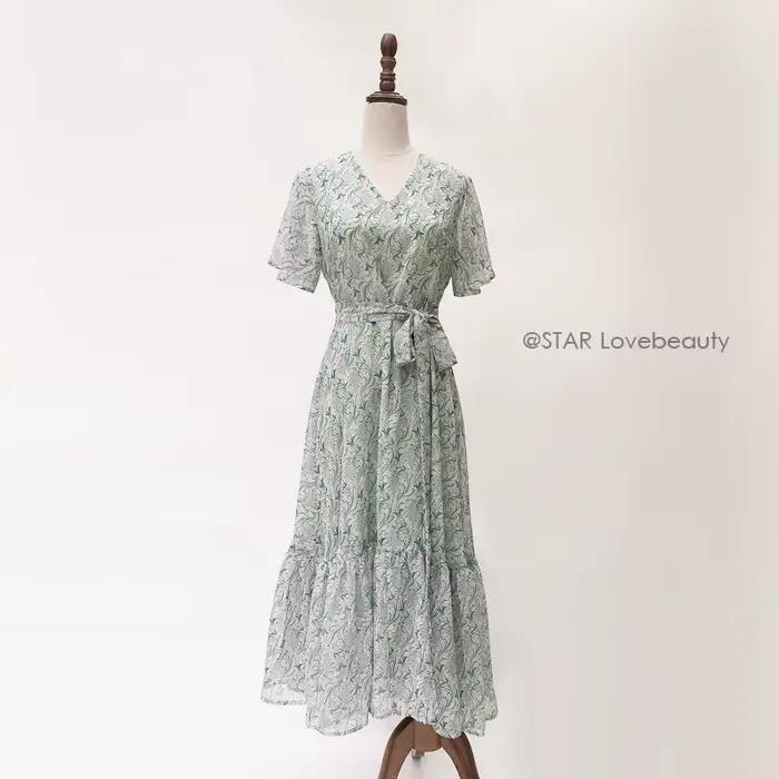 Robe en mousseline de soie verte imprimée de haute qualité pour femme, style décontracté, idéale pou