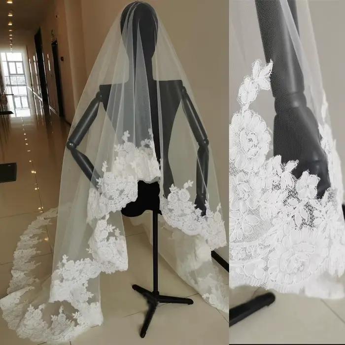 Voile de mariée long en dentelle 1T, voiles de mariée de 3 m de longueur, personnalisables
