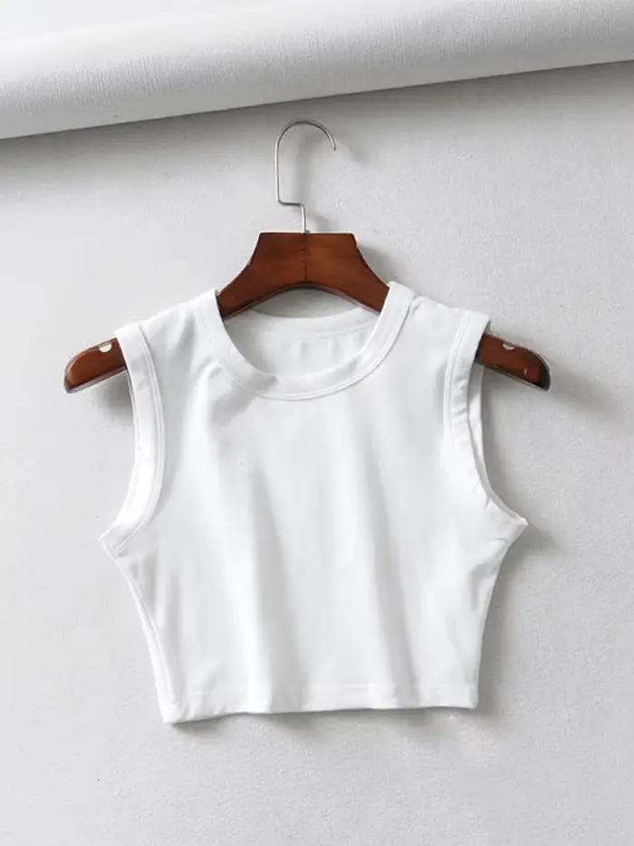 Top court sans manches pour femmes, vintage, blanc, motard, noir, punk, sexy, débardeur, coréen, str