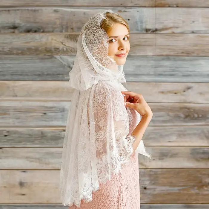 Voiles de dentelle traditionnels vintage, voile de mantille de mariage en mousseline, couvre-chef de