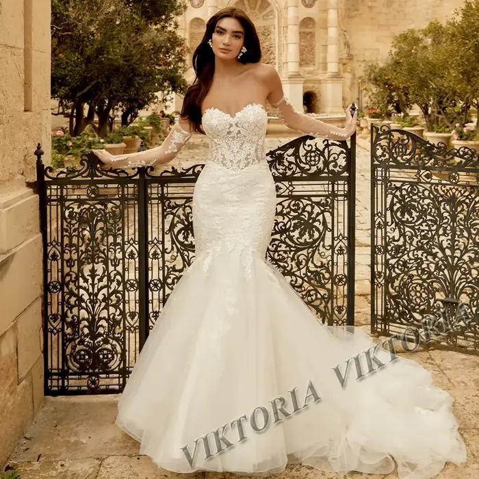 VIKTORIA-Robes de Mariée Sirène Modernes pour Femme, avec lèvent en Tulle, Personnalisées