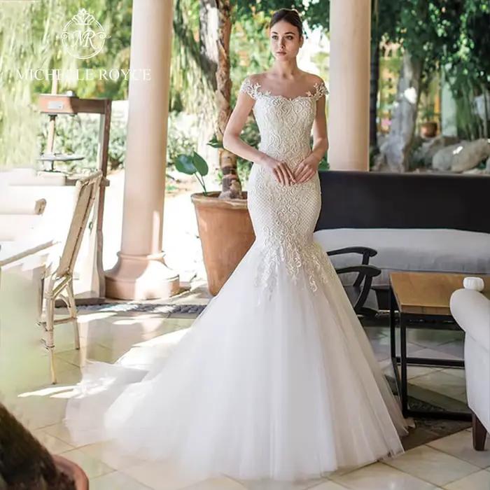 Michelle Royce sirène robes De mariée pour femmes hors De l'épaule Appliques chérie chapelle Train r