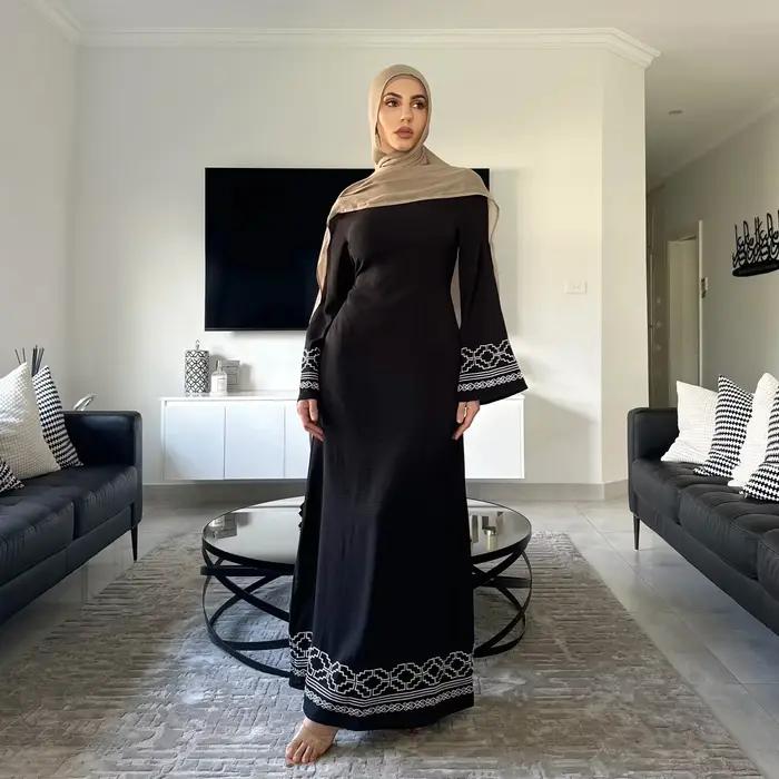 Robe Maxi Brodée pour Femme Musulmane, Ramadan, Dubaï, Abaya, Turquie, Kaftan, Eid Djellaba, Caftan 