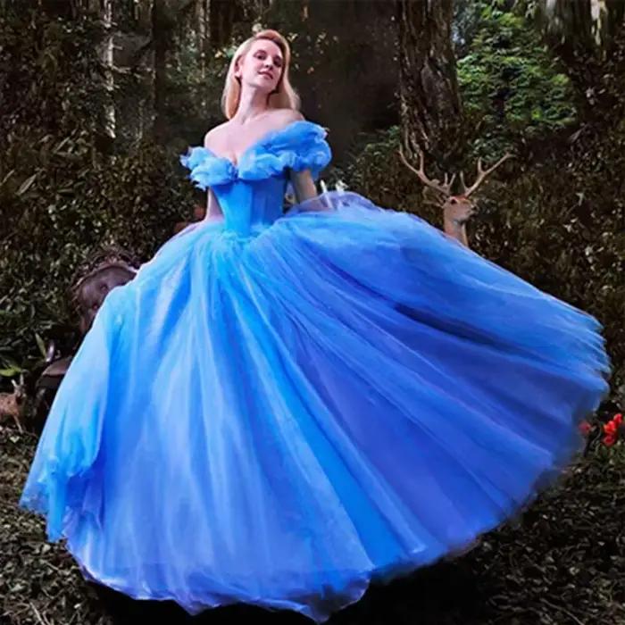 Robe de mariée de luxe Cendrillon chérie pour femmes, robe de Rhadulte, bleu, nouveau film