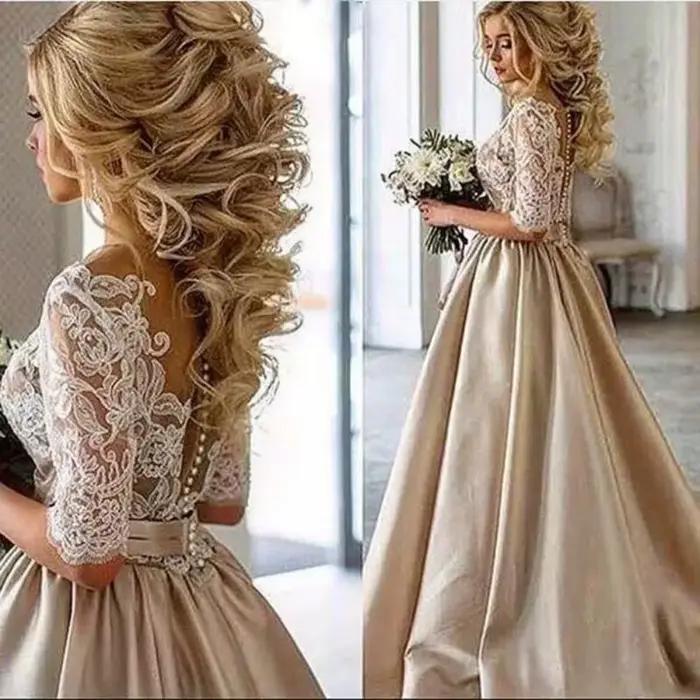 Boho a-ligne robes De mariée pour les femmes demi manches Appliques longueur De plancher robe De mar