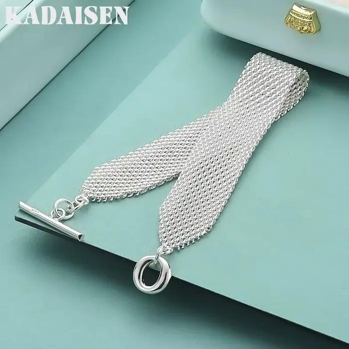 Bracelet en argent sterling 925 tressé pour femme, bijoux de mode pour mariage et fête