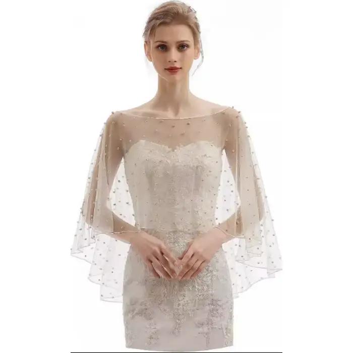 Robe de mariée châle d'épaule pour mariée, cape en Tulle perlé fait à la main pour photographie de m
