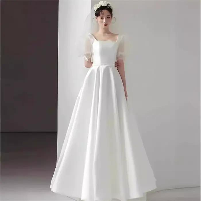 Robes de mariée personnalisées 2026 pour femme, col carré, manches courtes, coupe trapèze simple, tr