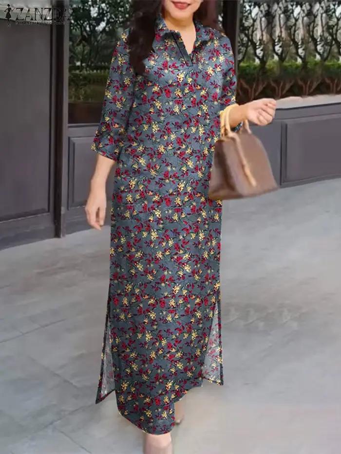 2025 automne mode imprimé fleuri robes ZANZEA femmes Robe longue Vintage 3/4 manches travail Robe d'