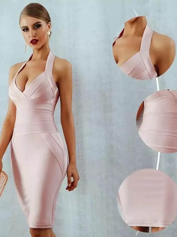 Robe moulante dos nu pour femme robe à bretelles sexy cou suspendu élégante à la mode nouveau 2024