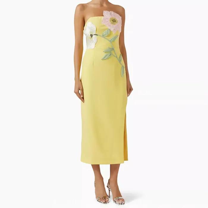 Robes de soirée formelles pour femmes, robes de bal droites sans bretelles et sans manches, longueur