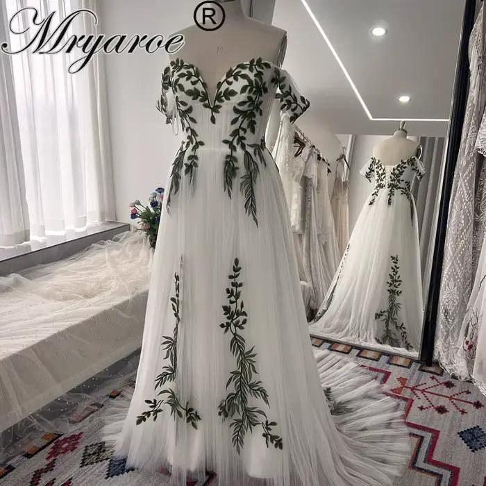 Zelyarce-Robe de Mariée en Tulle Plissé Vert Olive, Vêtement avec Manches Décolorées, pour Patients 