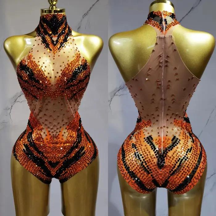 Costume de soirée Sexy de luxe pour femmes, Costume de scène en boîte de nuit, strass argentés, manc