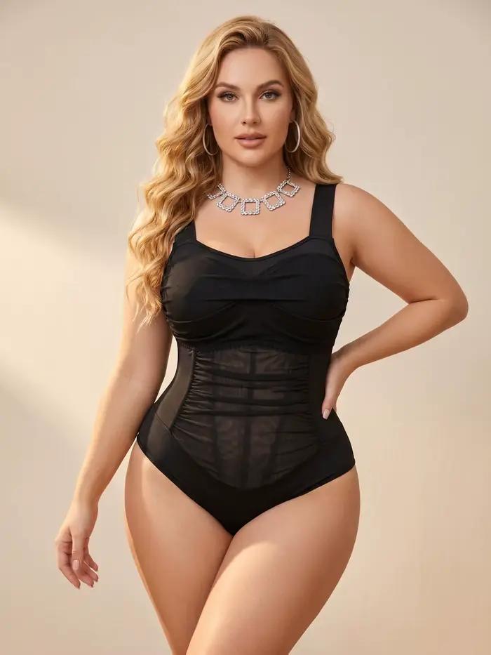 Body gainant grande taille à bretelles larges et empiècements en maille, avec soutien osseux intégré