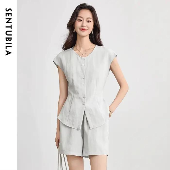 Ensemble court de ville SENTUBILA en Lyocell pour femme – Collection été 2026 – Haut sans manches à 