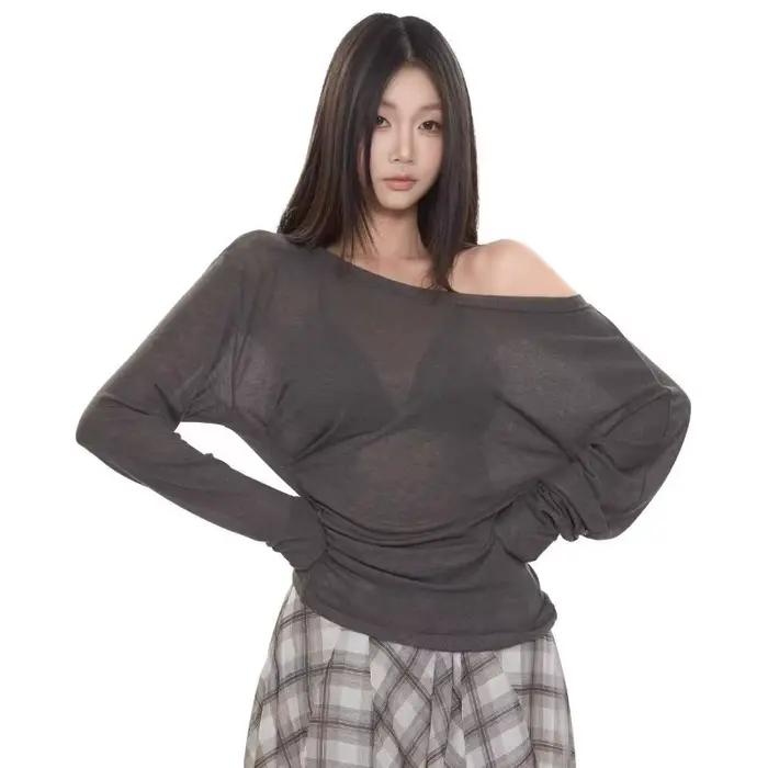 Style français T-Shirts pour femmes épaules dénudées Chic haut décontracté printemps été 2025 nouvel