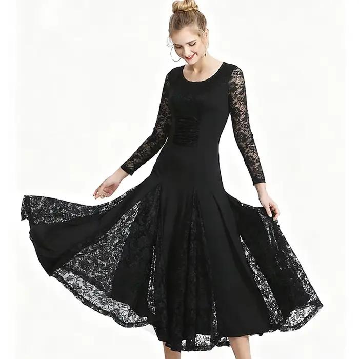 Robe de danse de salon élégante en dentelle - Robe longue moderne à volants pour la compétition de T