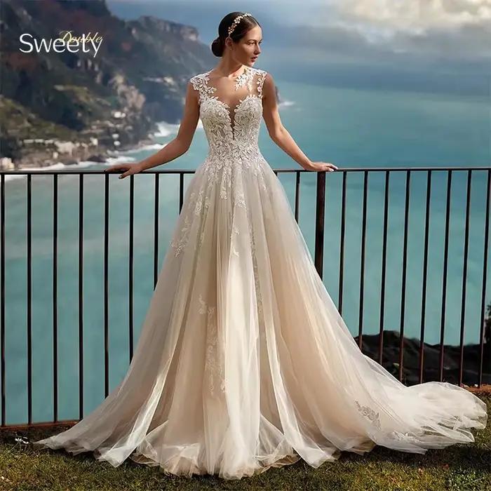 Robe de mariée Boho A-Line avec dentelle brodée, robe de mariée en organza, robe de Rhvintage, col r