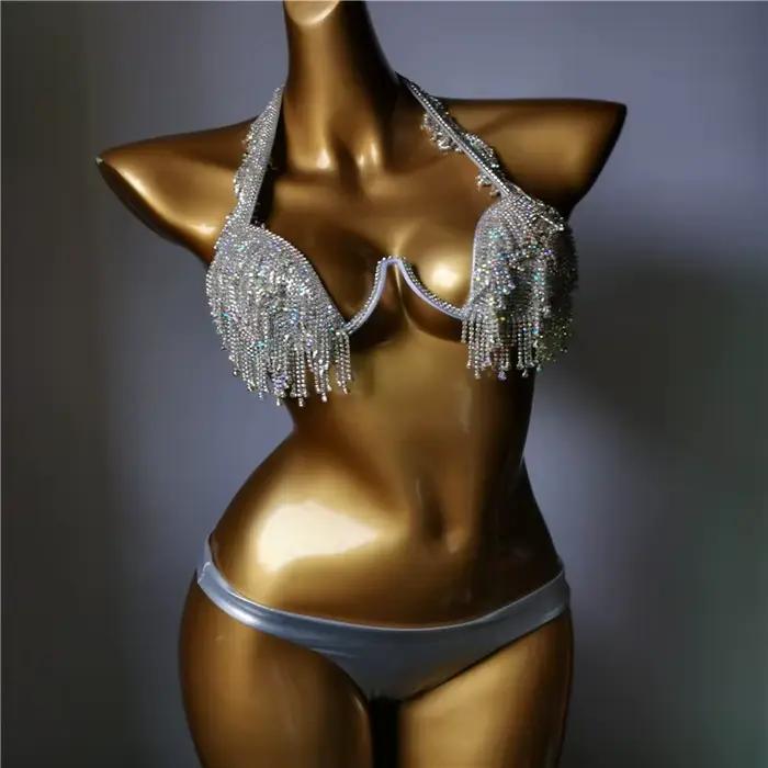 Maillot de bain avec pierres siamoises pour femmes mûres, bikini avec diamants scintillants, costume