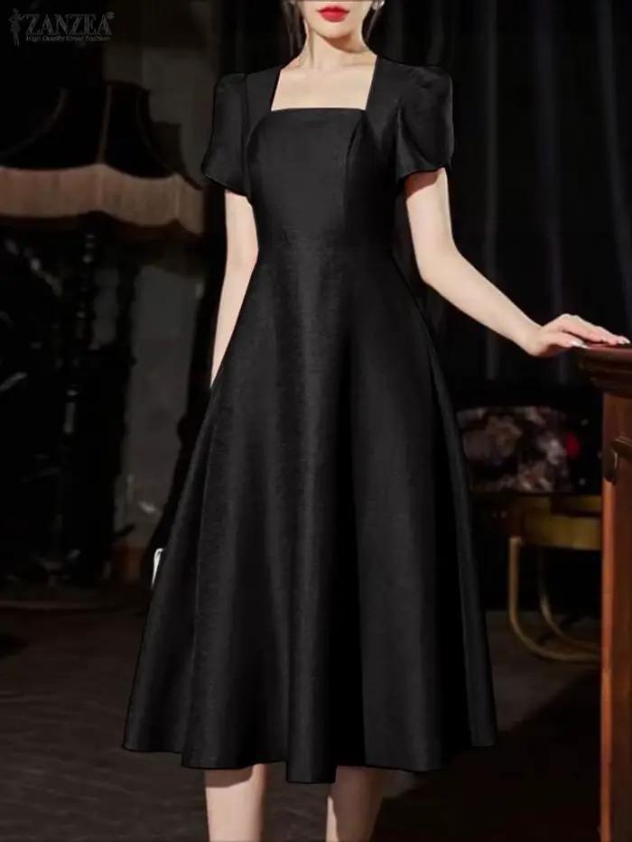 Robe de soirée élégante ZANZEA femmes robes 2025 col carré manches pétales Satin Robe d'été taille R