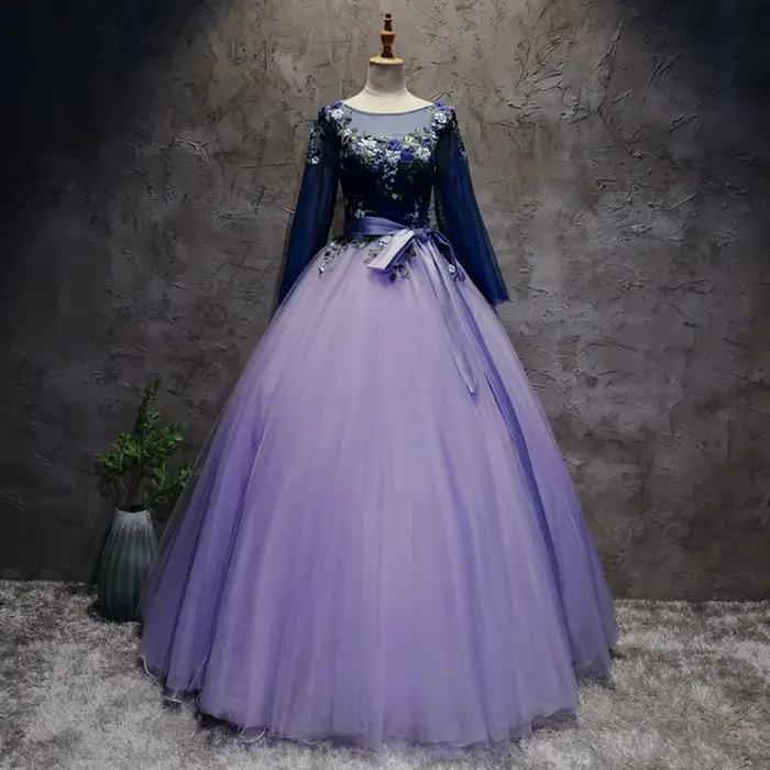 Robe de soirée élégante violette à col rond pour femme 2026, idéale pour mariage, bal de promo, en t