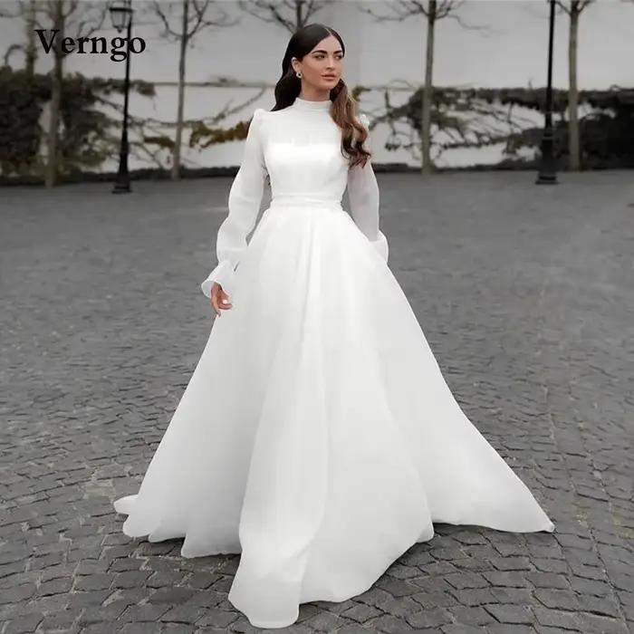Verngo-Robe de Mariée en Organza à Manches sulfpour Femme, Vêtement Modeste, Ligne A, Simple, Person