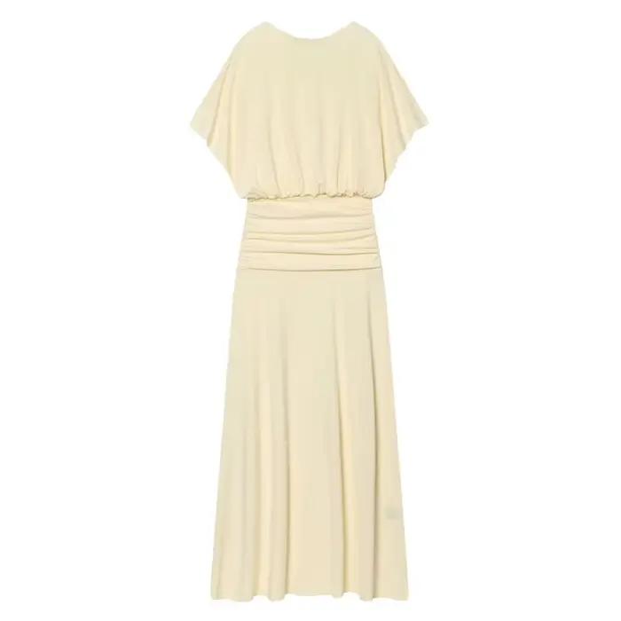 Robe longue plissée douce pour femme, nouvelle collection été 2026, confortable, élégante, style vac