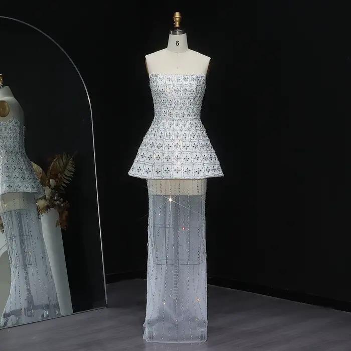 Sharon Said – robe de soirée en cristal scintillant, sans bretelles, superposition transparente blan