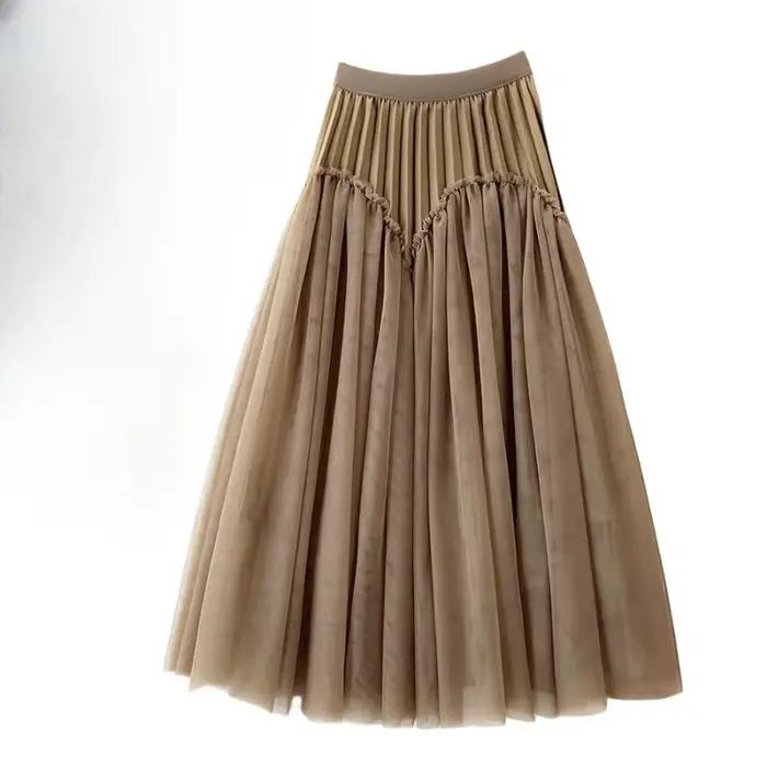 Robe longue plissée et fine, jupe Tutu en maille pour femmes, automne et hiver 2025
