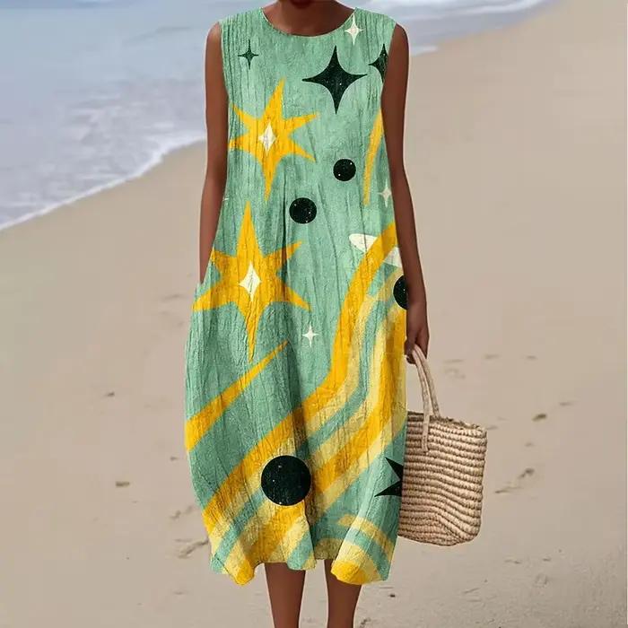 Robe sans manches 26 Nouveau style Grande taille Décontractée Col rond Imprimé géométrique 3D