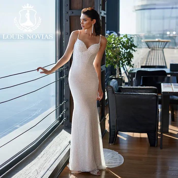LOUIS NOVIAS 2IN1 robe De mariée sirène avec veste chérie perles paillettes mince trompette robe De 
