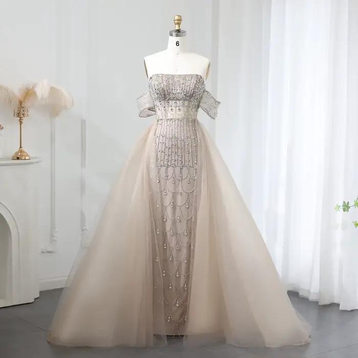 Sharon Said – robe de soirée de luxe, style sirène, Champagne, arabe, avec surjupe, dubaï, robes de 