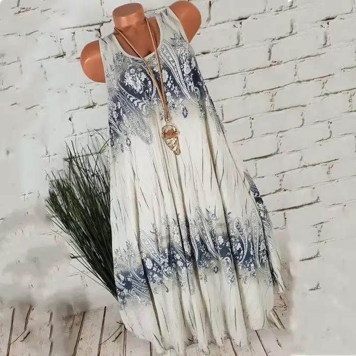 Robes d'été pour femmes, style rond, col rond, sans manches, mode européenne, imprimé numérique, vêt