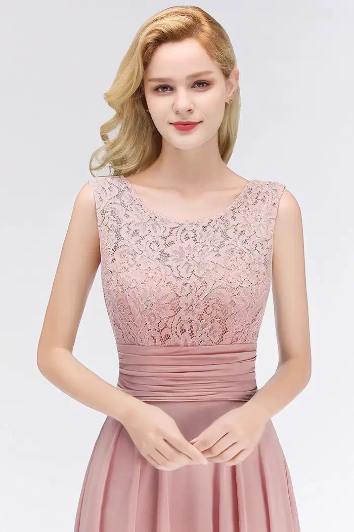 Robe longue de demoiselle d'honneur en mousseline de soie
