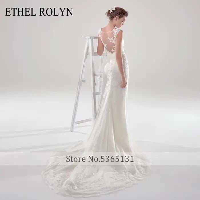 ETHEL ROLYN robe De mariée sirène Illusion romantique dos nu dentelle Appliques Scoop sans manches robes