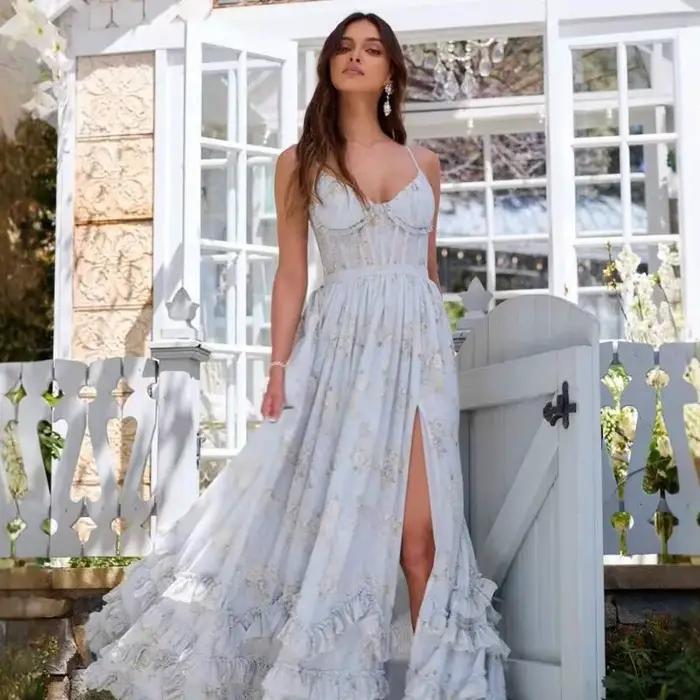 Robe longue à bretelles pour femme