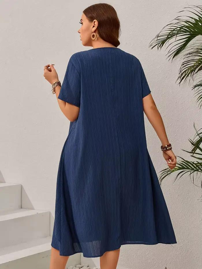 Robe ample bleu marine d'été pour femmes grandes tailles - Jupe midi irrégulière flatteuse