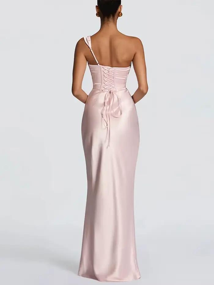 Robe de soirée longue asymétrique en satin pour femme