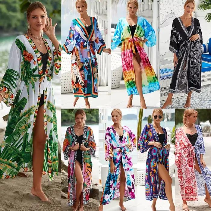Manteau de plage imprimé en rayonne européenne et américaine pour femmes