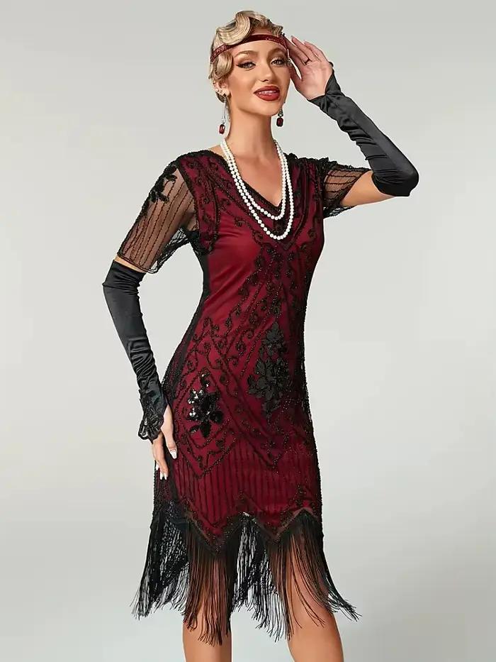 Robe à paillettes perlées embellie pour femmes