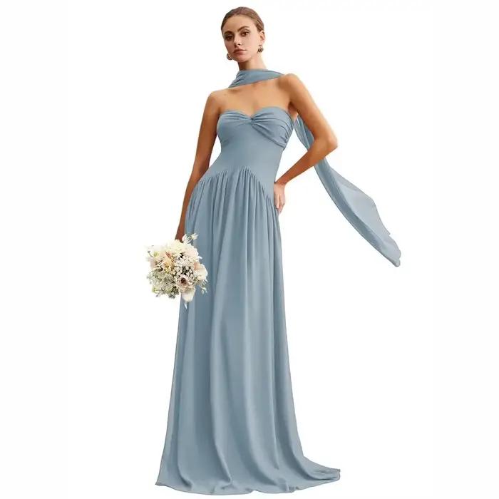 Robe longue en mousseline de couleur terre cuite