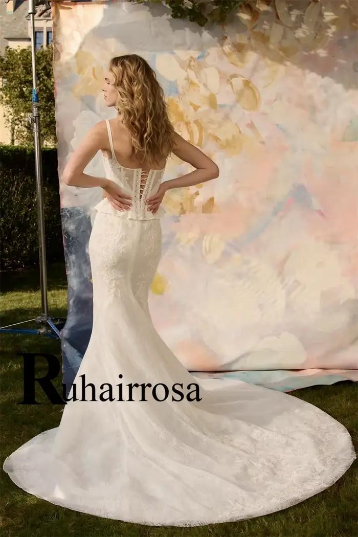 Ruhair à la mode encolure dégagée robes De mariée à lacets Corset dentelle Appliques sirène robe