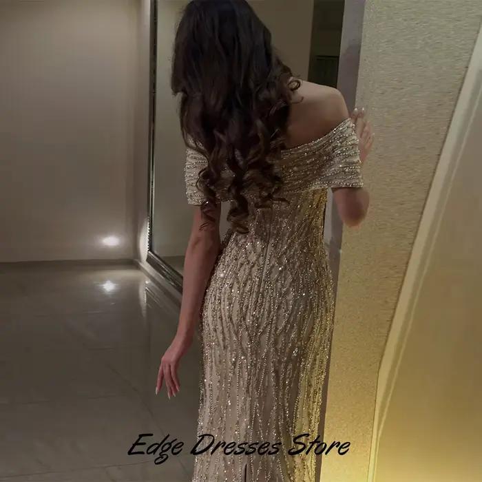 Robe de soirée personnalisable en polyester pailletée et perlée sans manches col bateau pour femmes soirées formelles mariages proms occasions spéciales