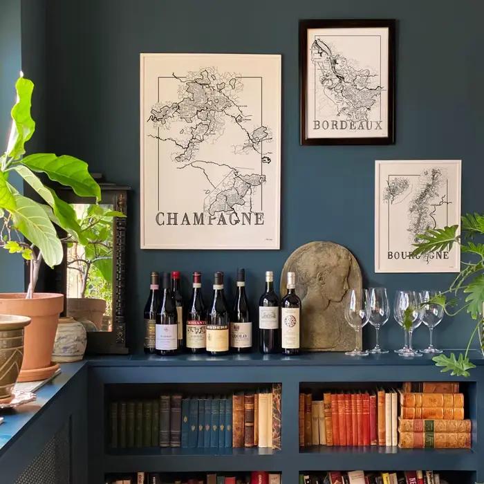 Carte de champagne rétro noir et blanc, carte des vins d'Italie, carte des vins de Bordeaux, peinture sur toile, affiche murale, impressions d'art, décoration d'intérieur, cadeau