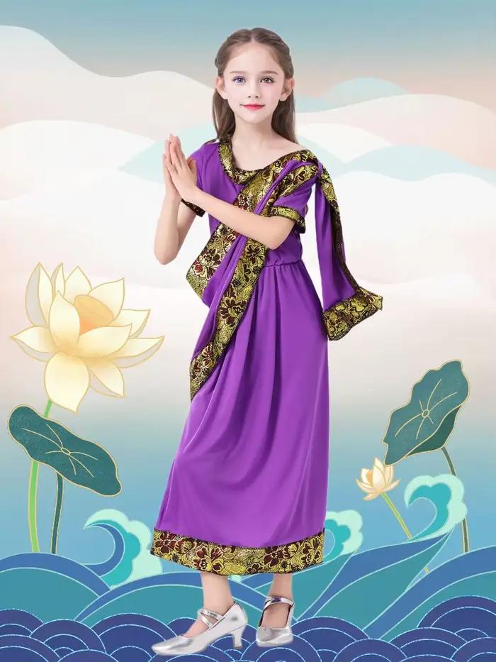 Robe de princesse ethnique indienne glamour déguisement de Noël Bollywood sari de cosplay pour enfants occasions spéciales