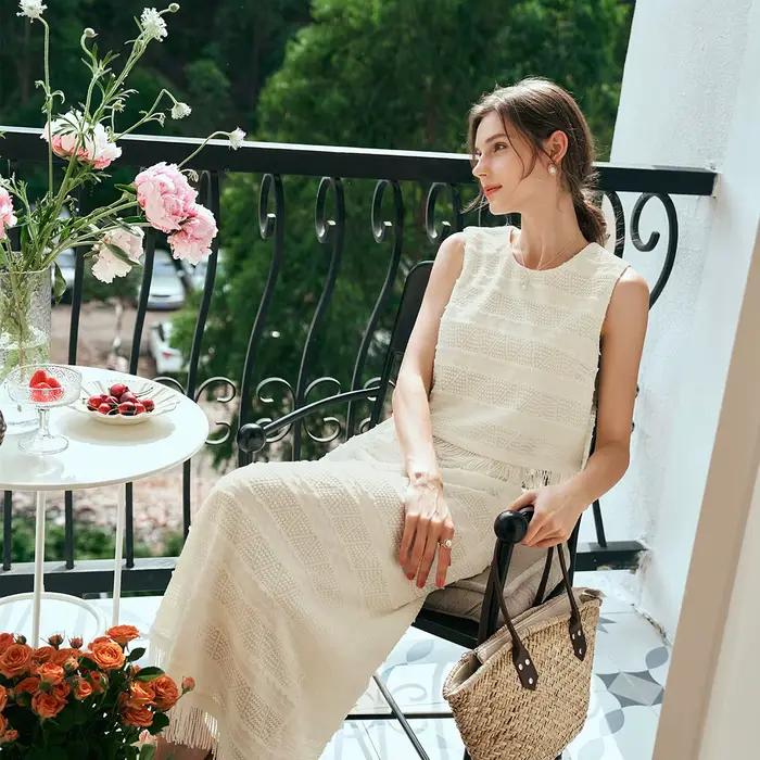 OLrain Ensemble 2 Pièces Femme Été Vacances : Haut Frangé et Jupe en Dentelle – Mode Française 2026 – O24XE92131