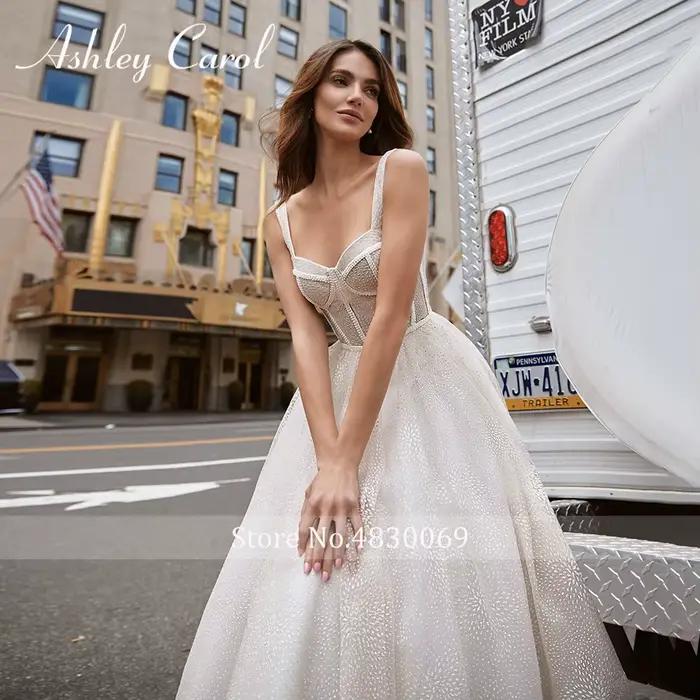 Ashley Carol-Robe de mariée mi-mollet en dentelle à pois brillants
